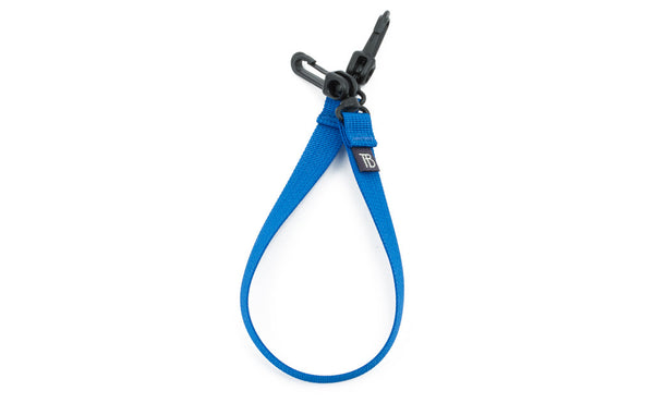 A 16-inch Island (blue) Key Strap with a snaphook at either end.